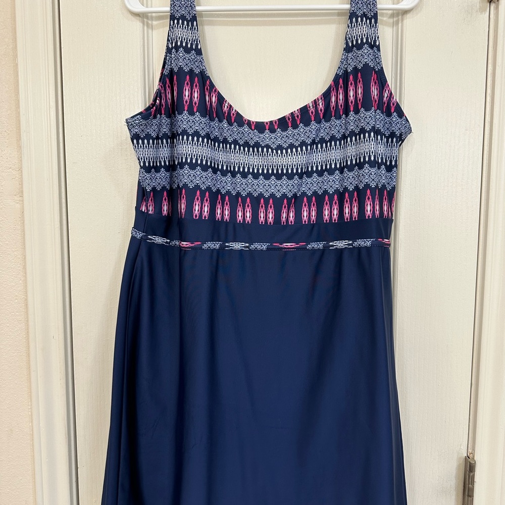 Navy and Pink Patterned One-Piece Swimsuit